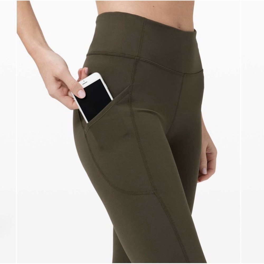 Lululemon Invigorate High Rise Tight 25" Size 4 Dark Olive Leggings Pockets EUC